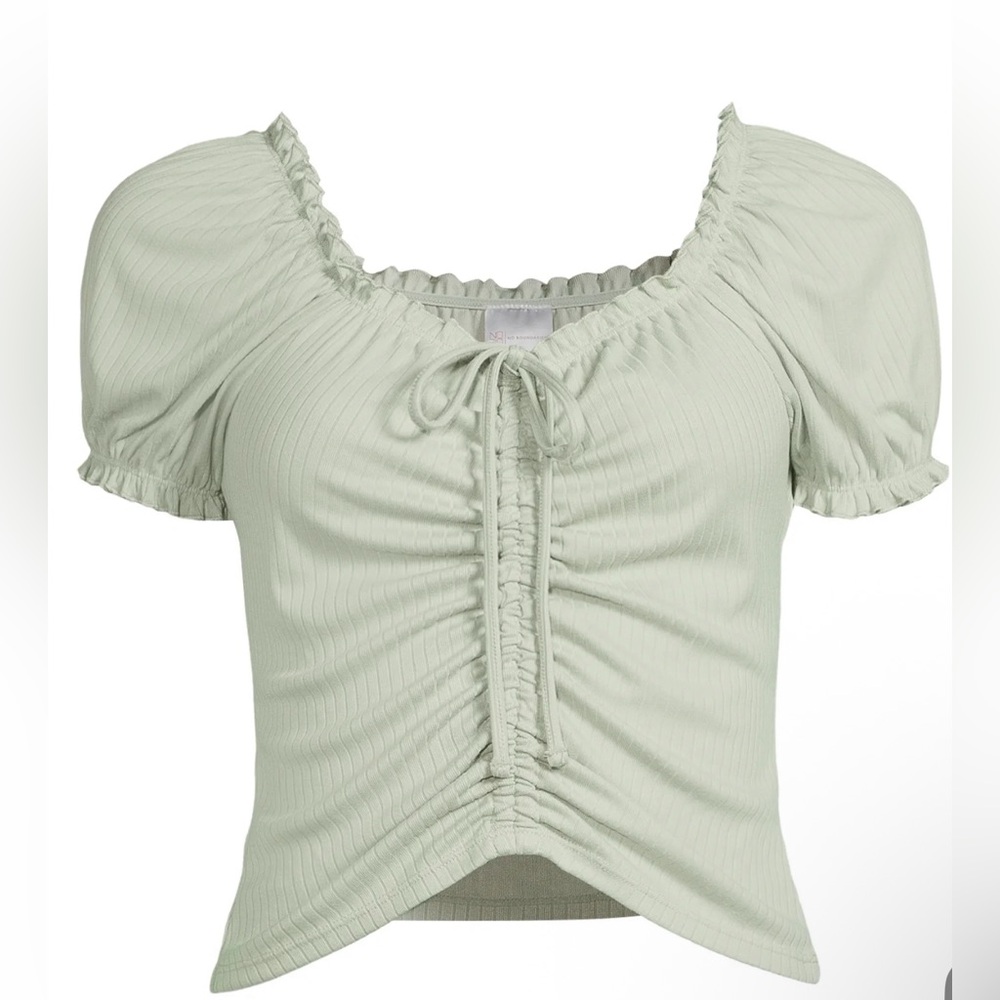 Sage Green Milkmaid Top Puff Sleeve Cottagecore Ribbed XXL